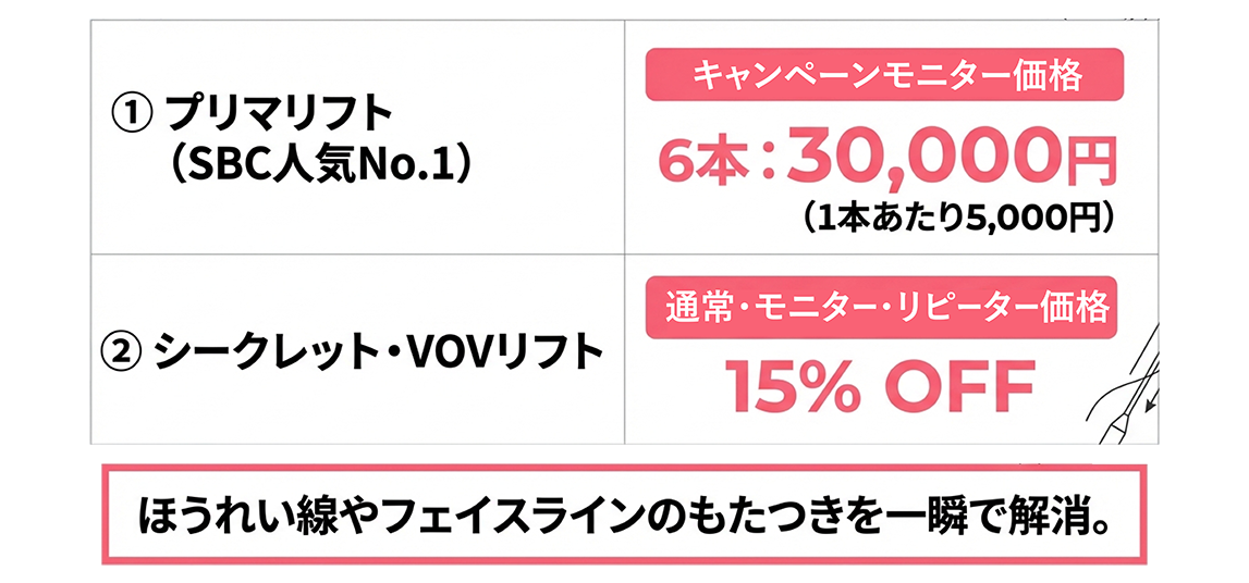 マスクオフに自信！プリマリフト・シークレットリフト・VOVリフト