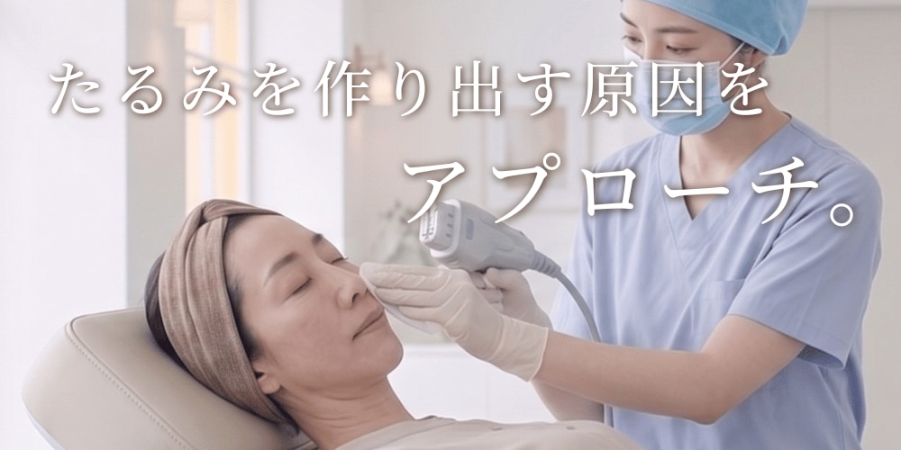 皮膚深層の組織のゆるみが、ほうれい線やたるみを作り出す原因の一種。