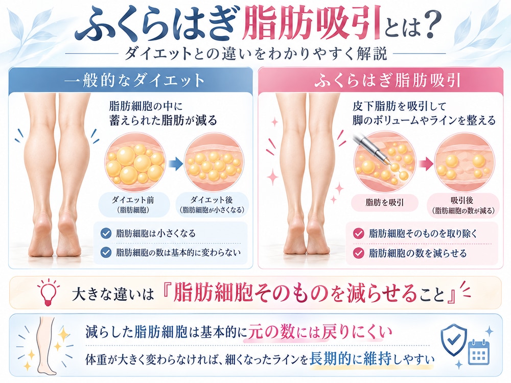 ふくらはぎ脂肪吸引とは？ダイエットとの違いと半永久的な効果を解説