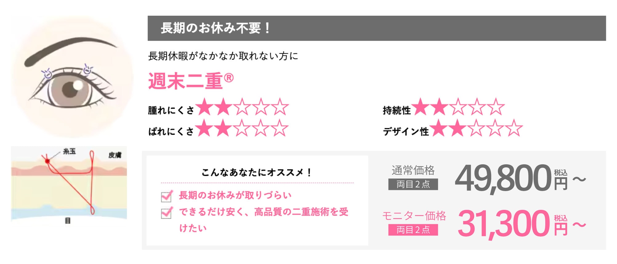 【ダウンタイム重視】【安さ重視】週末二重®︎