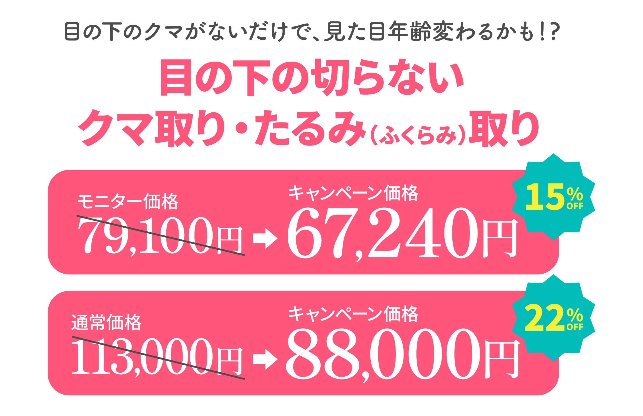 【通常価格より最大22%OFF】目の下の切らないクマ取り・たるみ(ふくらみ)取り