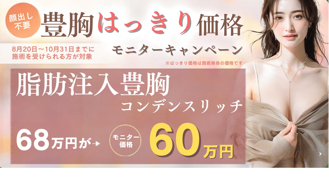 【ただいま脂肪注入豊胸術がお得に受けられるキャンペーン中！】
