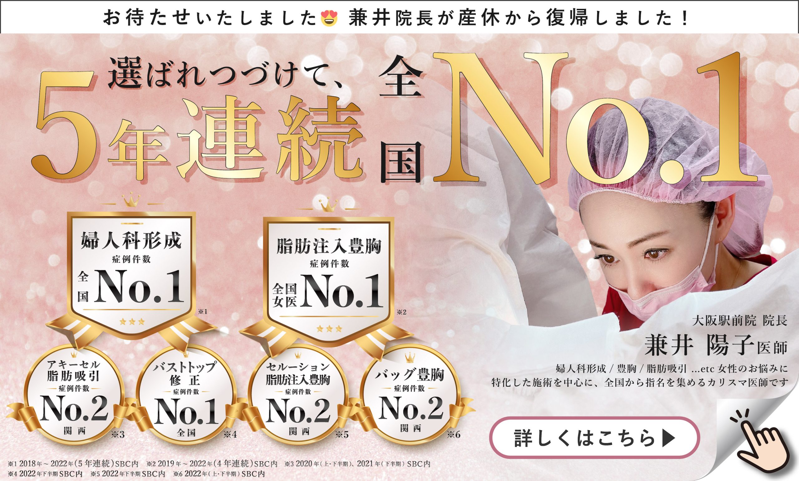 大阪駅前院 院長「兼井 陽子医師」が産休から復帰いたします！お得なモニター様募集中です！お気軽にご連絡ください！