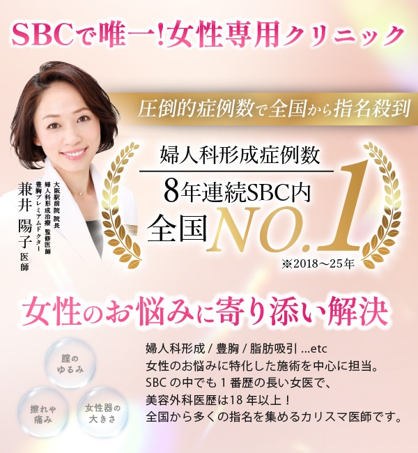 「婦人科形成・豊胸のお悩み」は大阪・東梅田の女性専用クリニックSBC大阪駅前院にご相談ください！