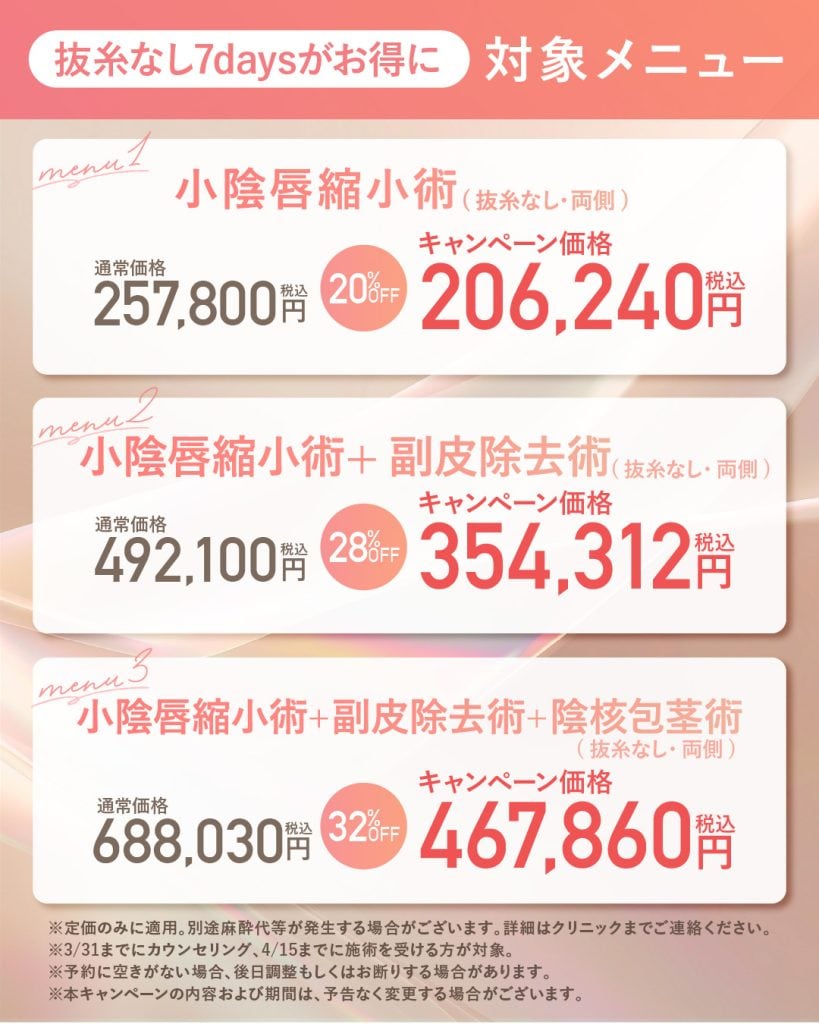 婦人科キャンペーン対象施術