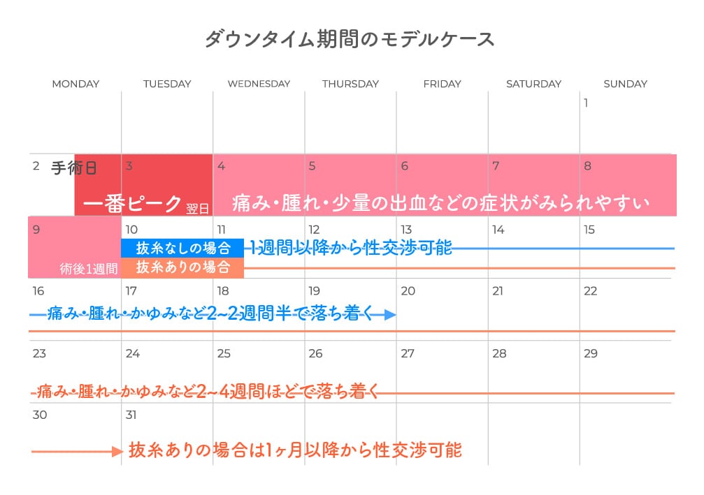 小陰唇縮小術のダウンタイムの主な症状