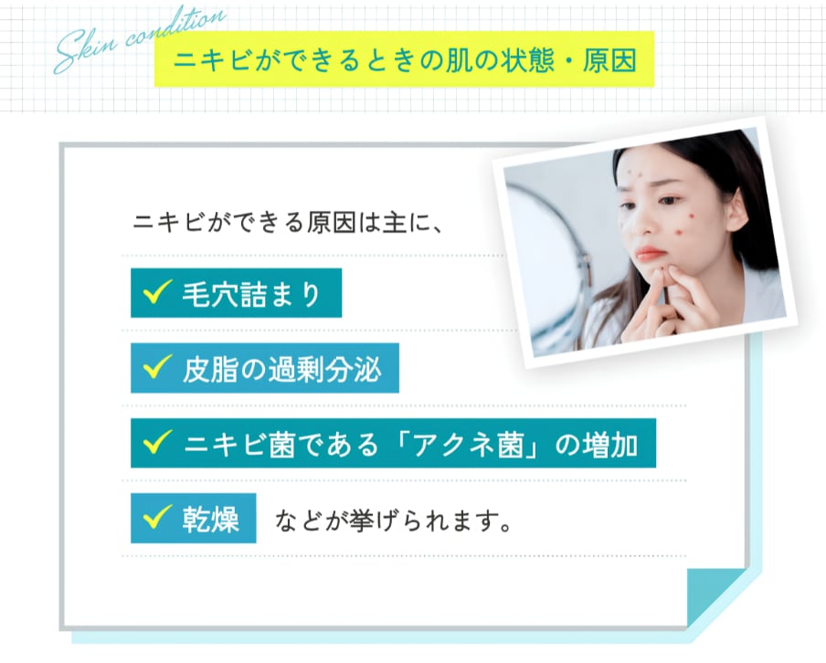 ニキビ治療の仕組みと<br />
美容皮膚科でのアプローチ