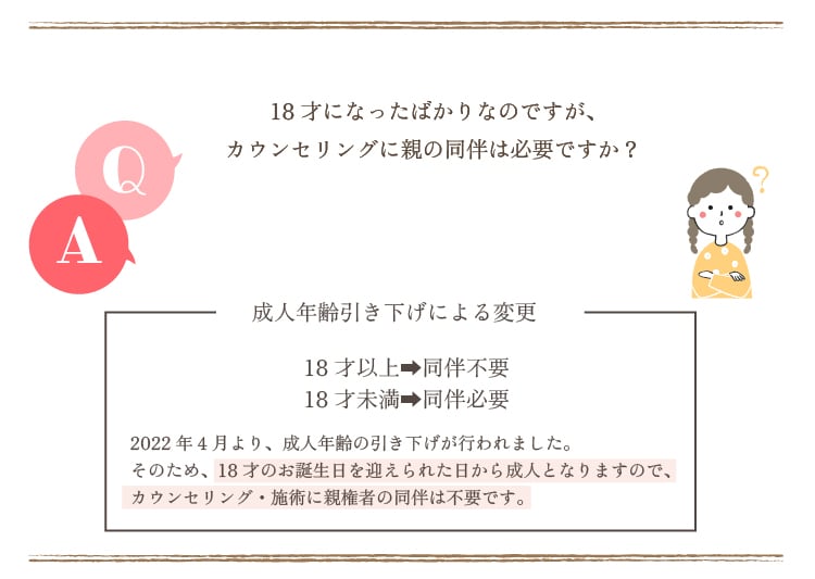 18才になったばかりなのですが、カウンセリングに親の同伴は必要ですか？