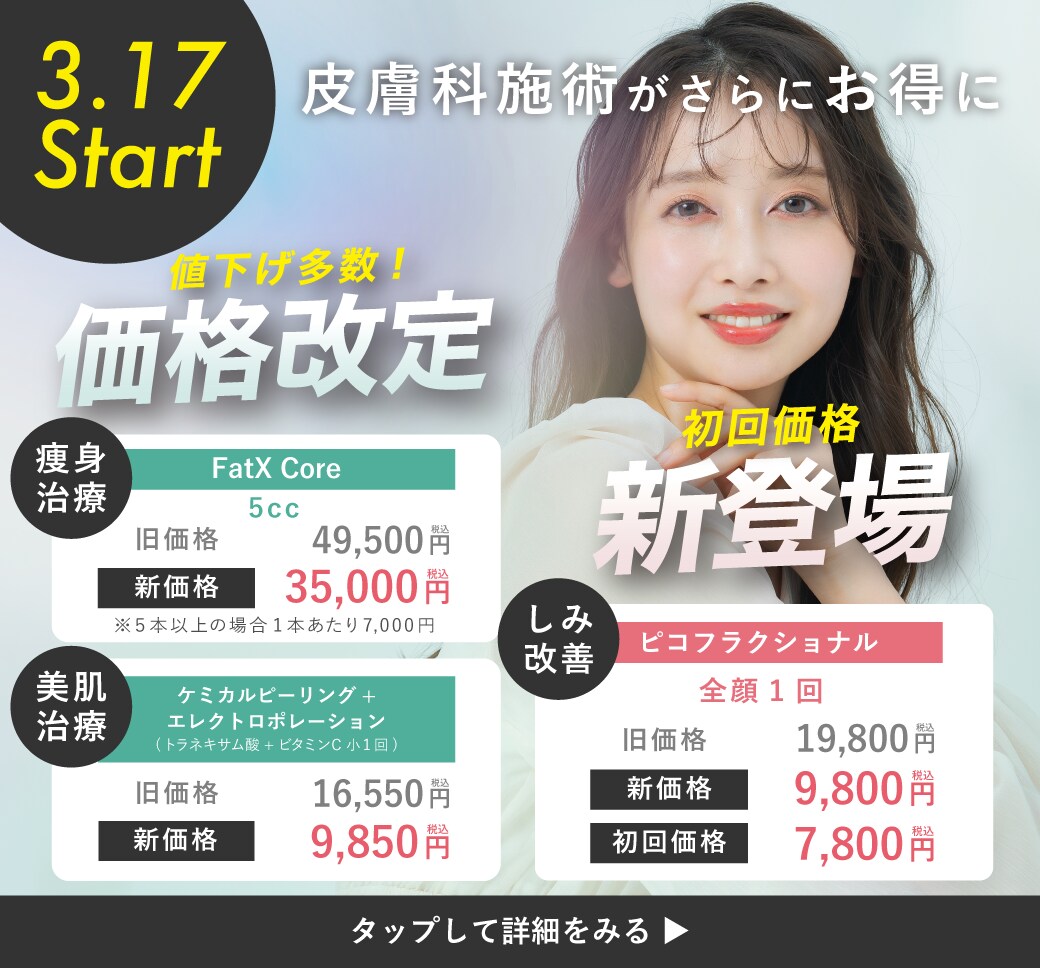 皮膚科施術価格改定