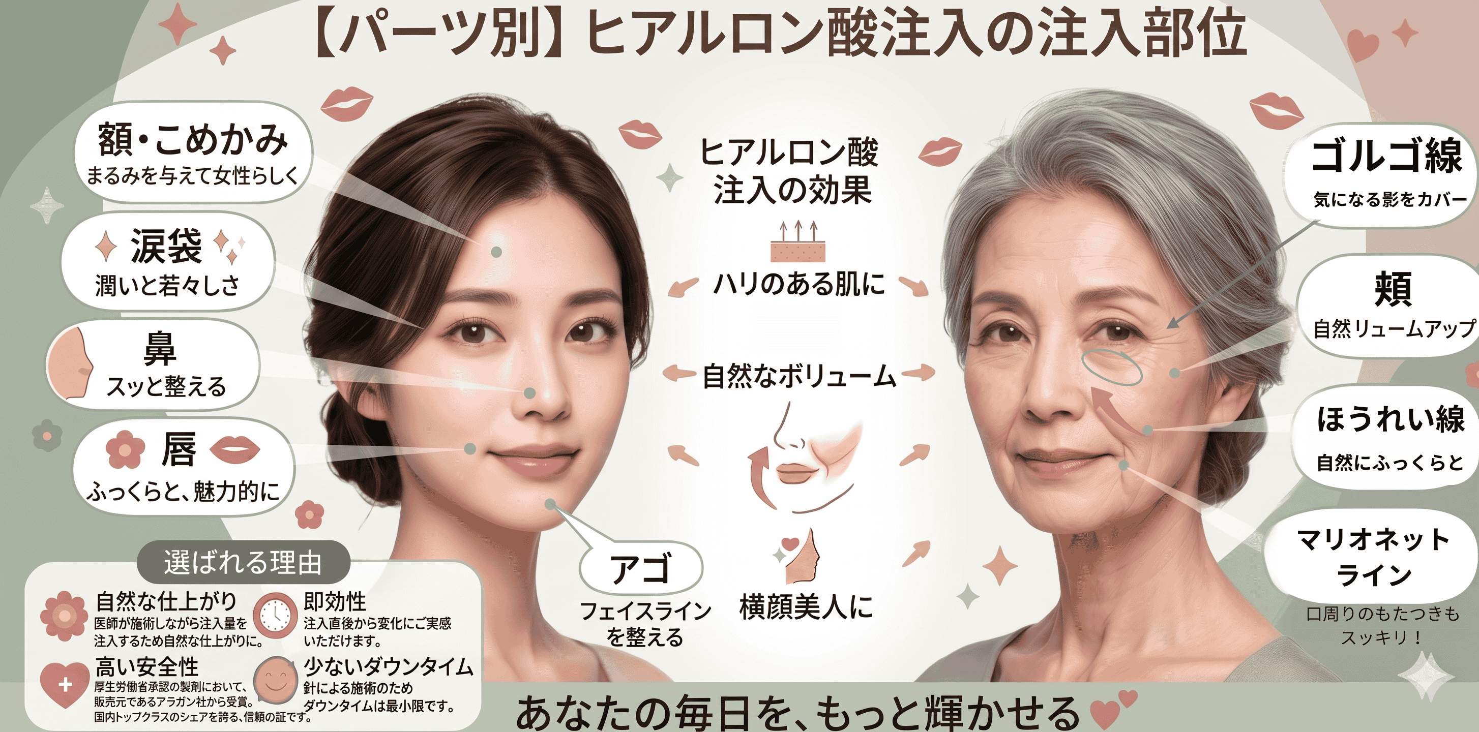 【パーツ別】ヒアルロン酸注入の注入部位