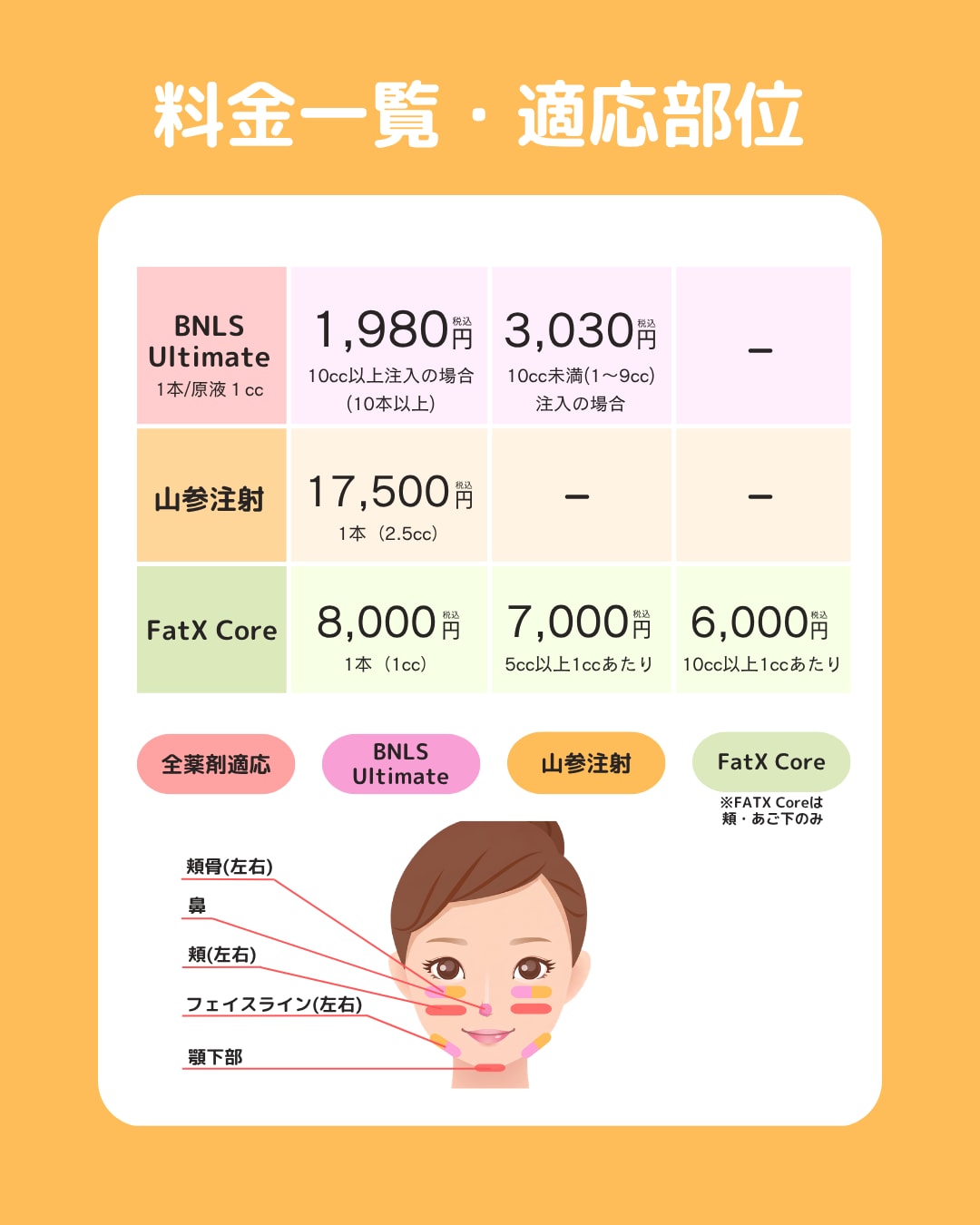 3種類の料金と適応部位を徹底解説