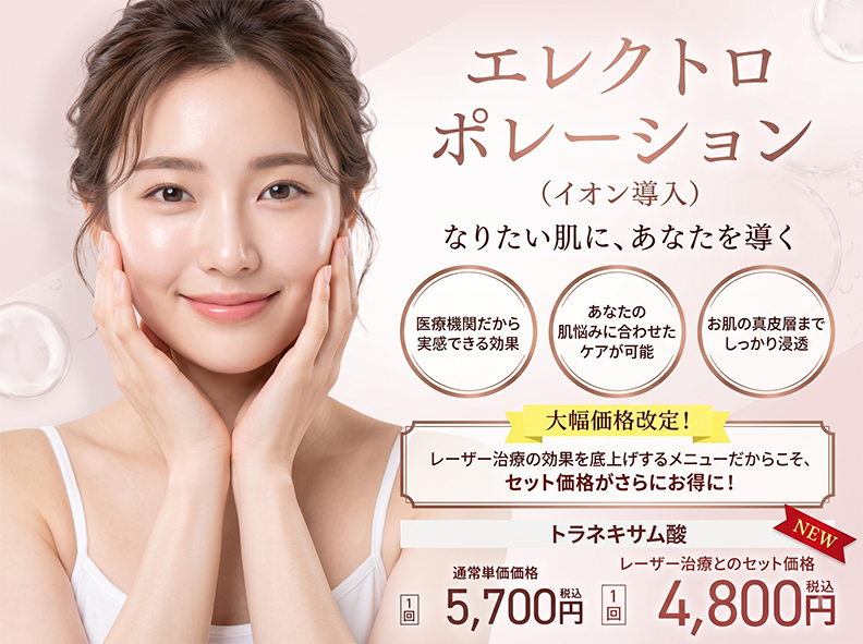 エレクトロポレーション（イオン導入）「トラネキサム酸」
