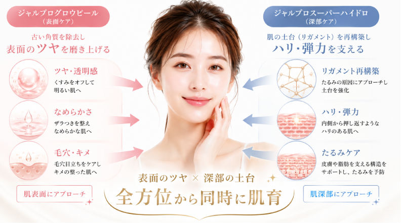 「表面のツヤ」と「深部の土台」全方位から同時に肌育が可能