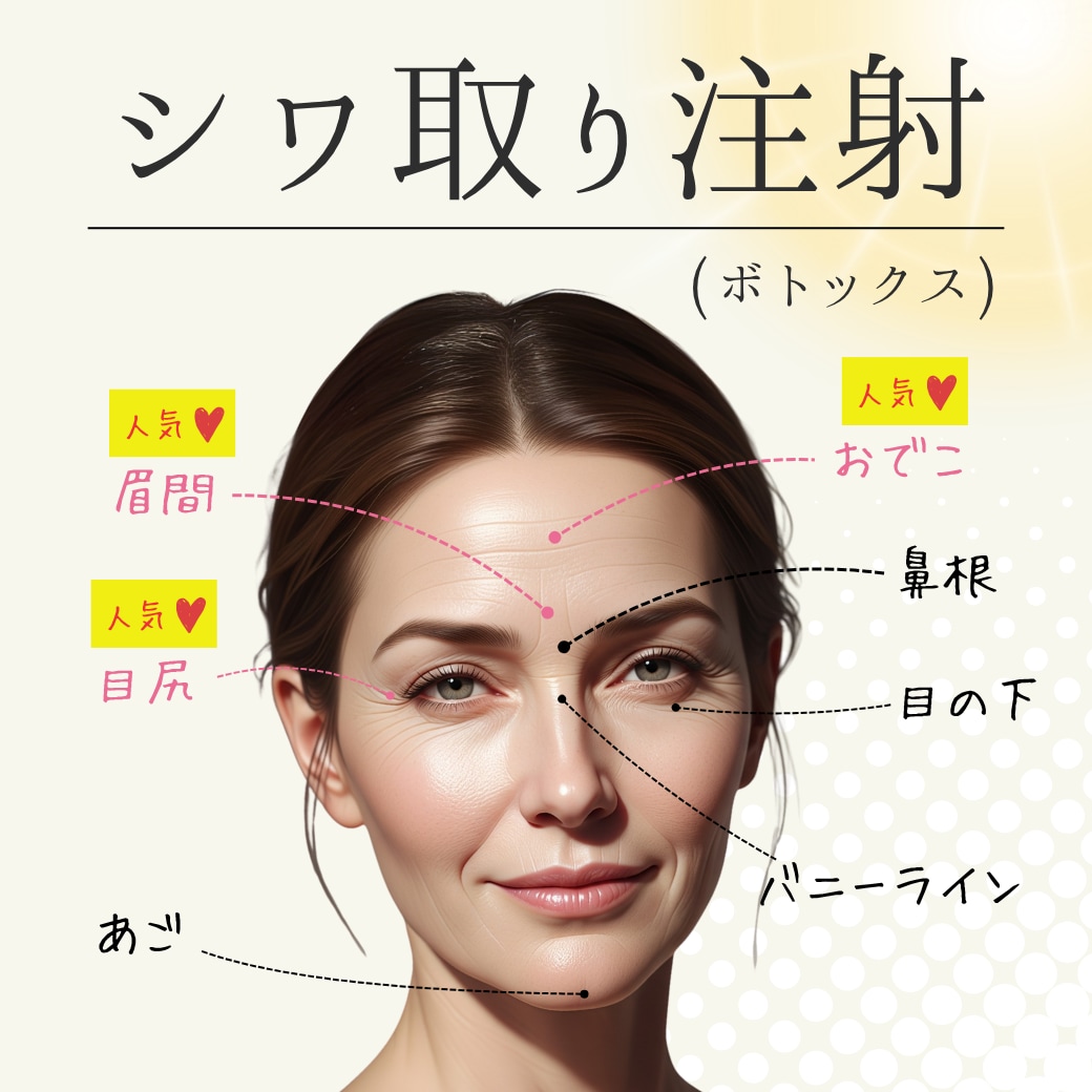 ☀️まぶしさでしかめっ面になってない?<br />
▶ ボトックス(眉間・目尻・目の下)