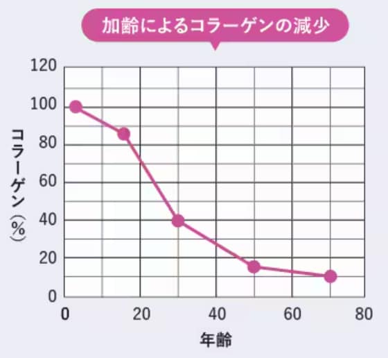 コラーゲンの減少は<br />
20代後半から