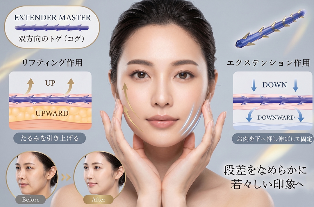 「引き上げ×押し伸ばし」のWアプローチで、口周りの段差を改善！