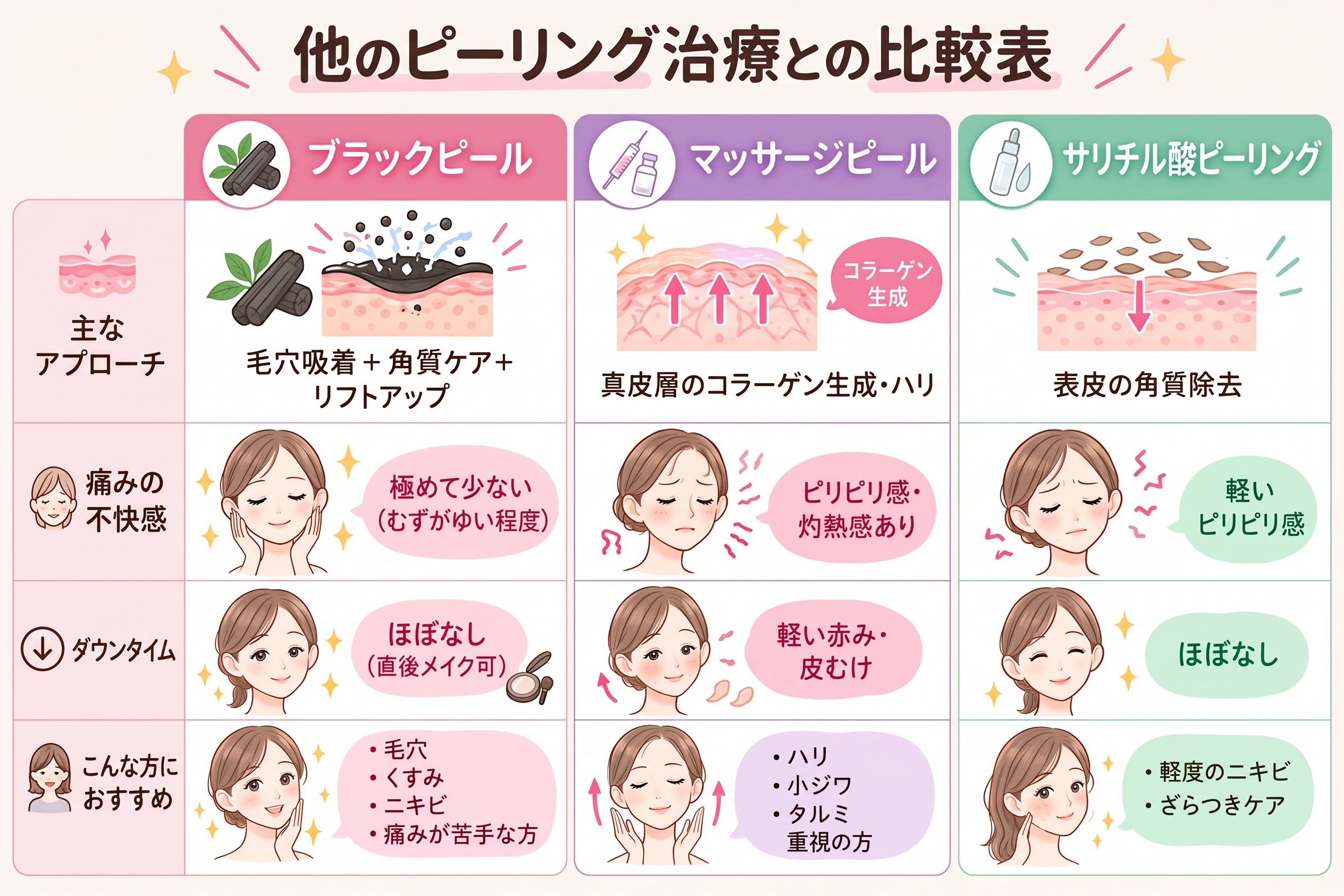 その他ピーリングとの比較表