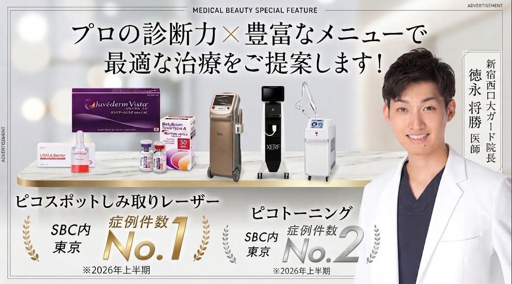 德永院長のシミ取り東京都No.1・ピコトーニング東京都No.2実績