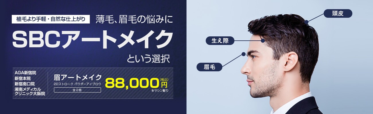 植毛より手軽・自然な仕上がり 薄毛、眉毛の悩みに SBCアートメイクという選択 眉アートメイク2Dストローク パウダーアイブロウ 88,000(税込) ※マシン彫り