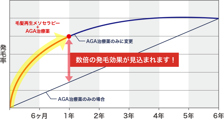 毛髪再生メソセラピー + AGA治療薬 数倍の発毛効果が見込まれます!